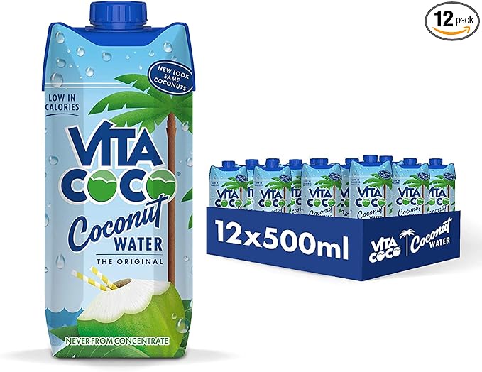 Vita Coco Original Coconut Water Multipack 500 ml x 12, Packed With Electrolytes, Gluten Free, Full Of Vitamin C, Good Source Of Potassium, Low-Calorie Electrolyte Drink, Thirst Quenching Refreshment