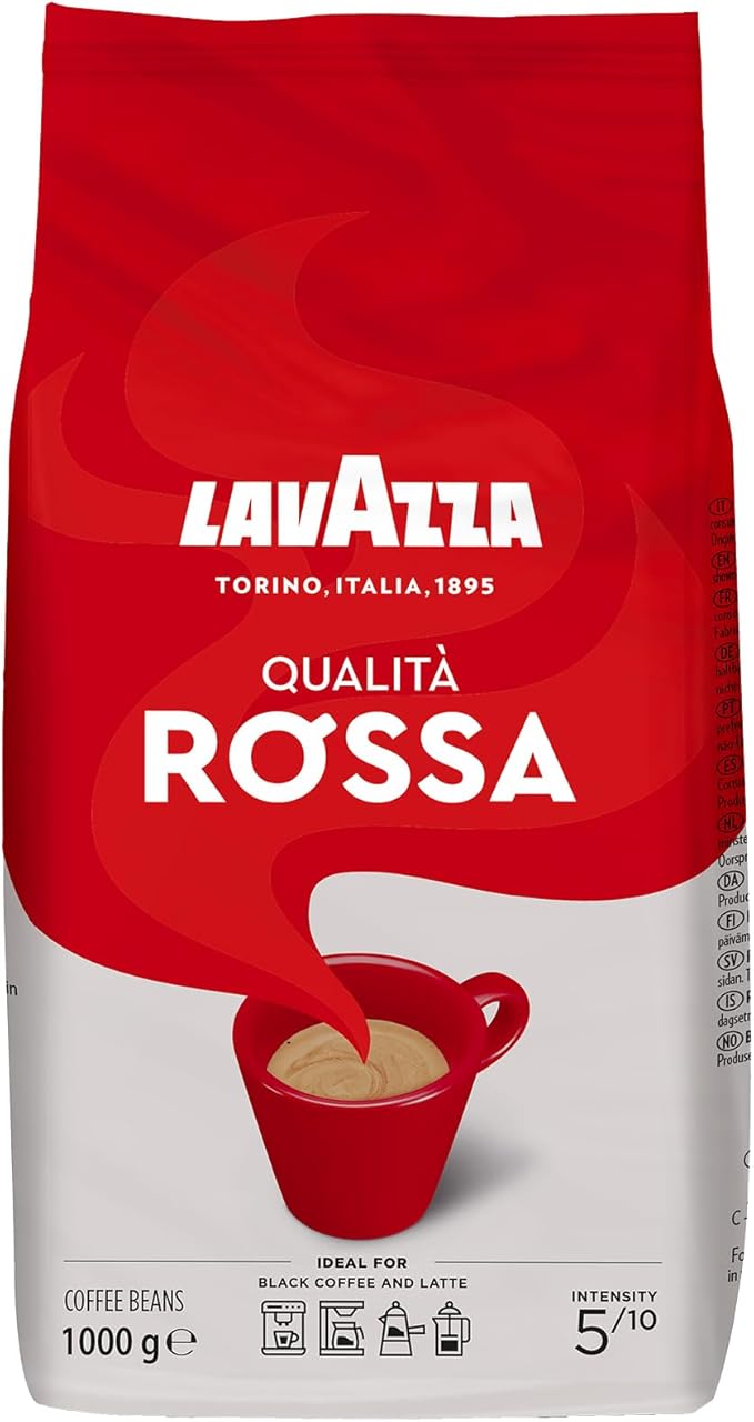 Lavazza, Qualità Rossa, Coffee Beans, Arabica and Robusta, Intensity 5/10, Medium Roasting, 1 Kg